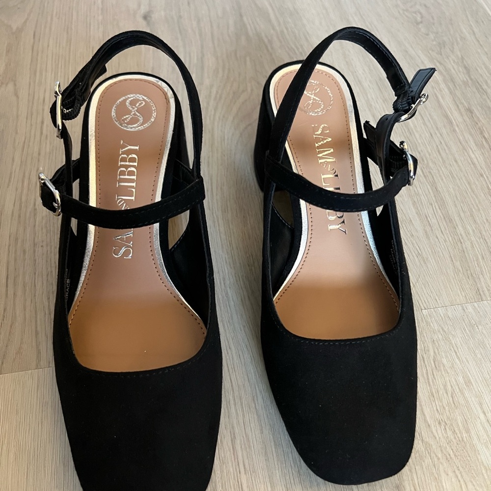 Sam & Libby Grace Block Heel Slingback Mary Jane Suede Pump